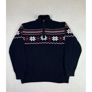 Weatherproof Vintage Sweater‎ Mens XL Blue Cotton 1/4 Zip Mock Neck Fair Isle